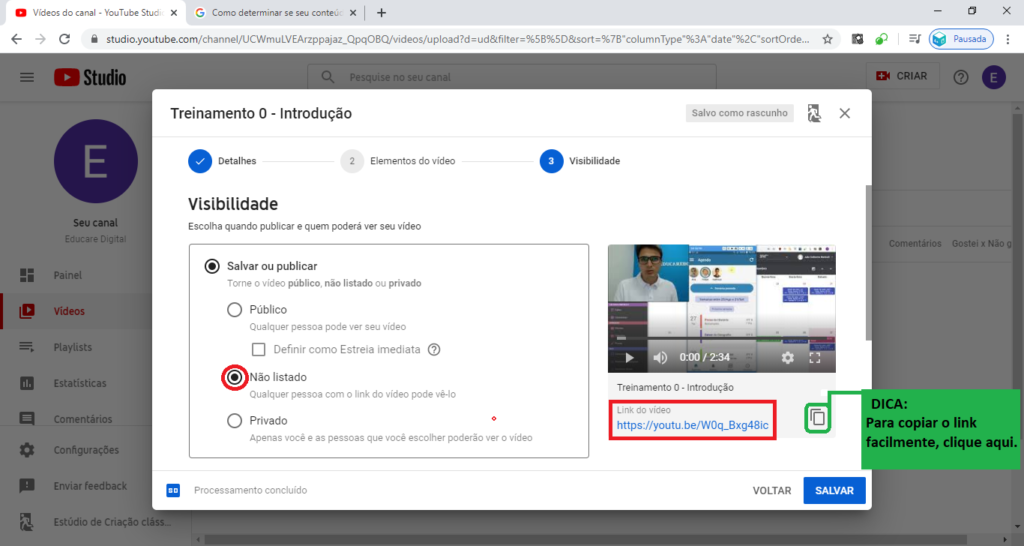 Visibilidade do vídeo